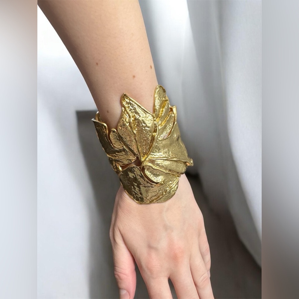 Zara Elegant Golden Floral Leaves Cuff Armband Twisted Swirl Bracelet - Picture 2 of 3